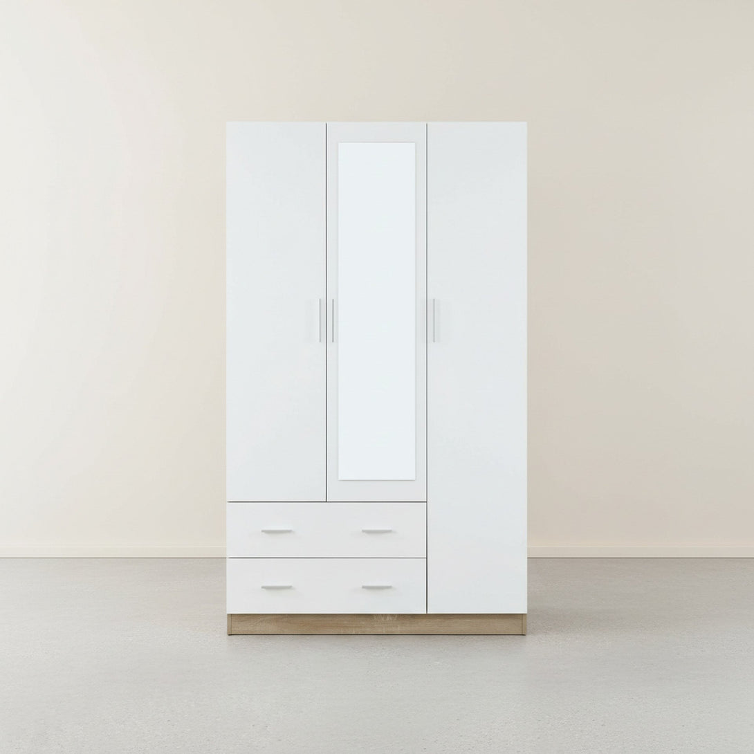 Bram 3 Door Wardrobe Cabinet with Mirror - Oak + White