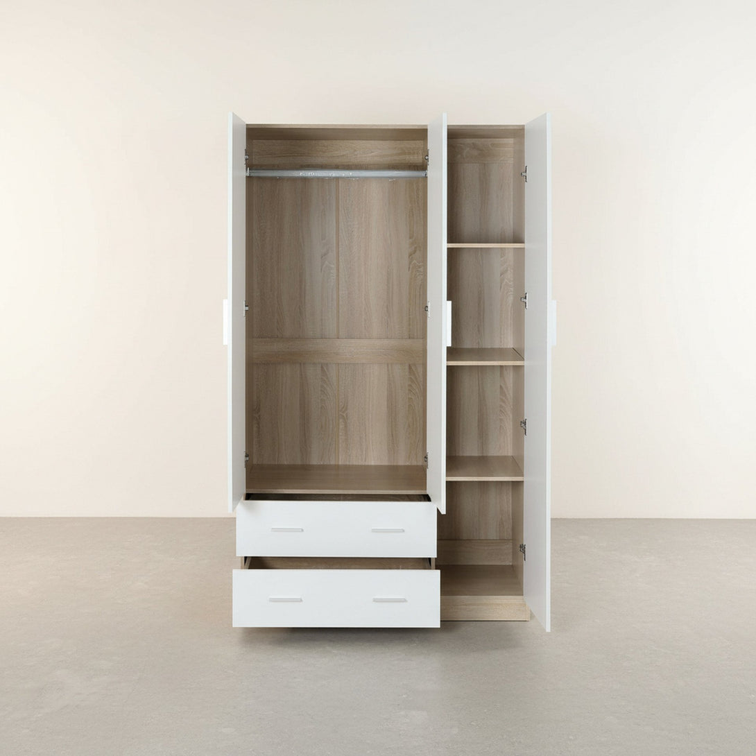 Bram 3 Door Wardrobe Cabinet with Mirror - Oak + White