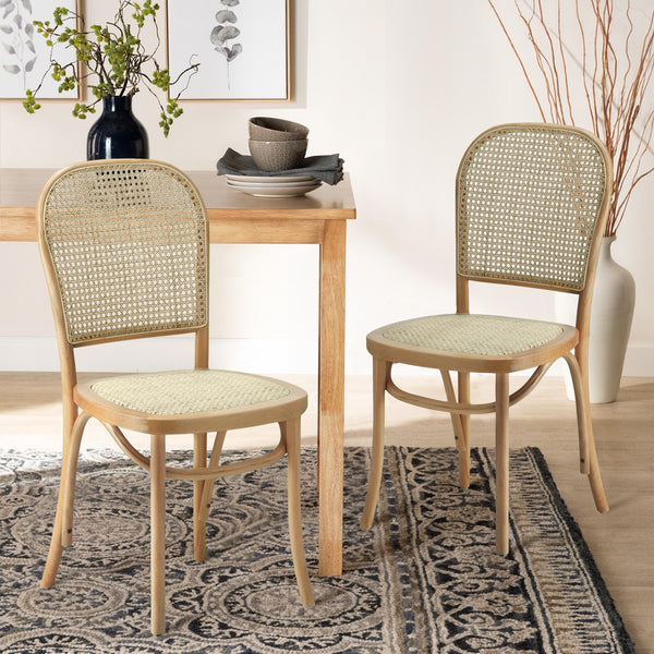 Christopher Beech Wood and Rattan Dining Chair – Set of 2 – Natural