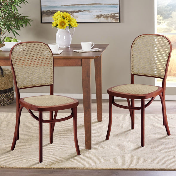 Christopher Beech Wood and Rattan Dining Chair – Set of 2 – Antique Brown