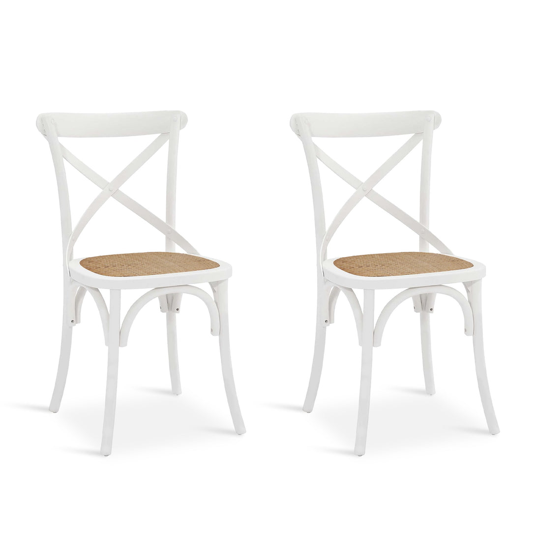 Aaron Dining Chair with Rattan Seat - Set of 2 - White