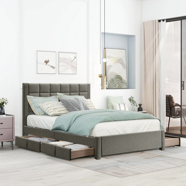 Denali Double Bed Frame with 4 Drawers - Light Grey