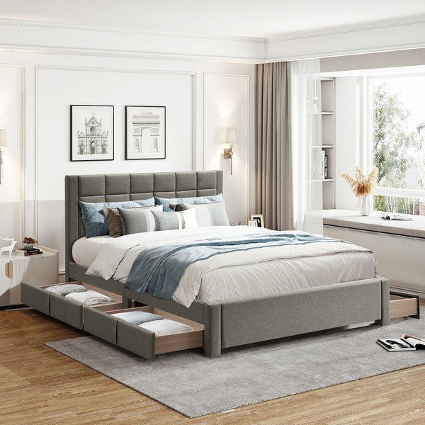 Denali Queen Bed Frame with 4 Drawers - Light Grey