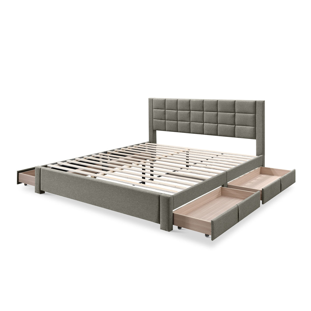 Denali Super King Bed Frame with 4 Drawers - Light Grey