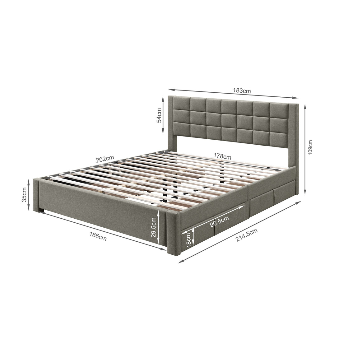 Denali Super King Bed Frame with 4 Drawers - Light Grey