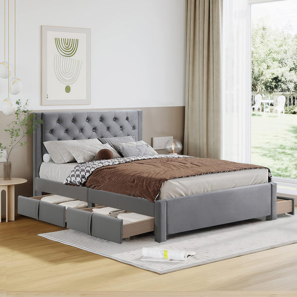 Montana Double Bed Frame with 4 Drawers - Grey