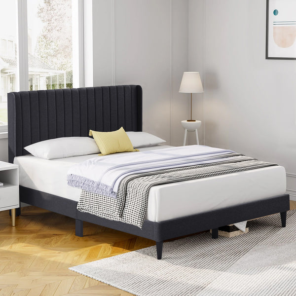 Simien Queen Fabric Bed Frame - Mid Grey