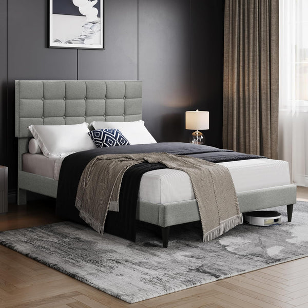 Aspen Double Fabric Bed Frame - Stone
