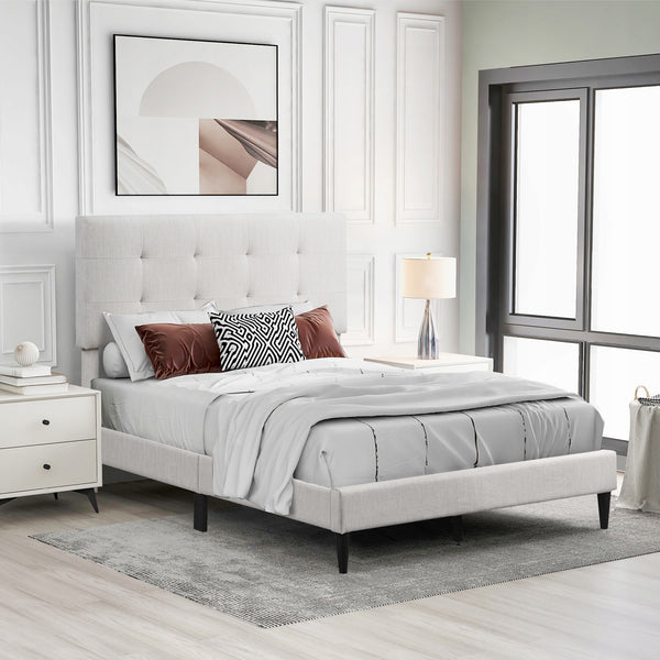  Mitre Double Fabric Bed Frame - Stone