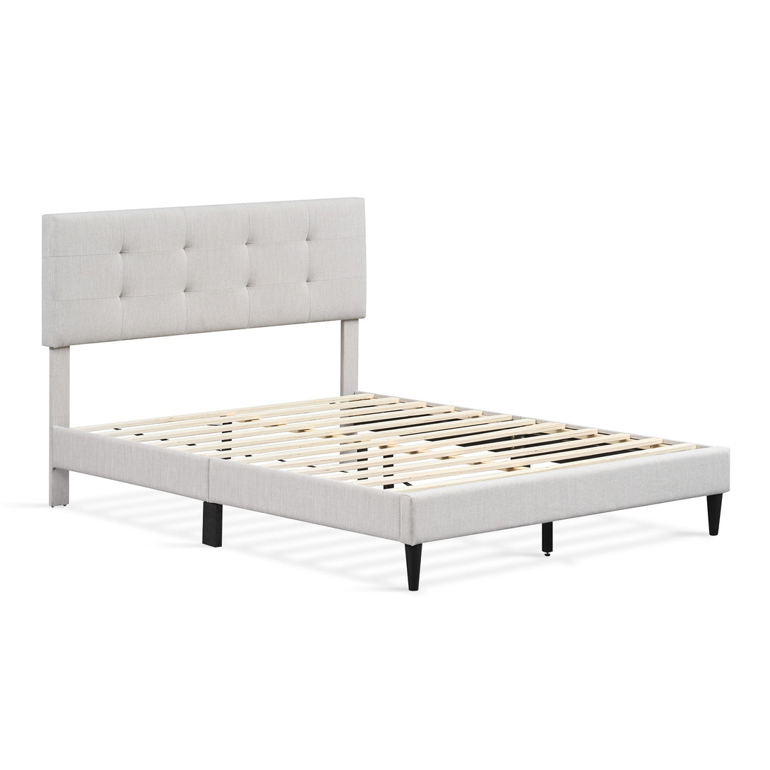 Mitre Queen Fabric Bed Frame - Stone