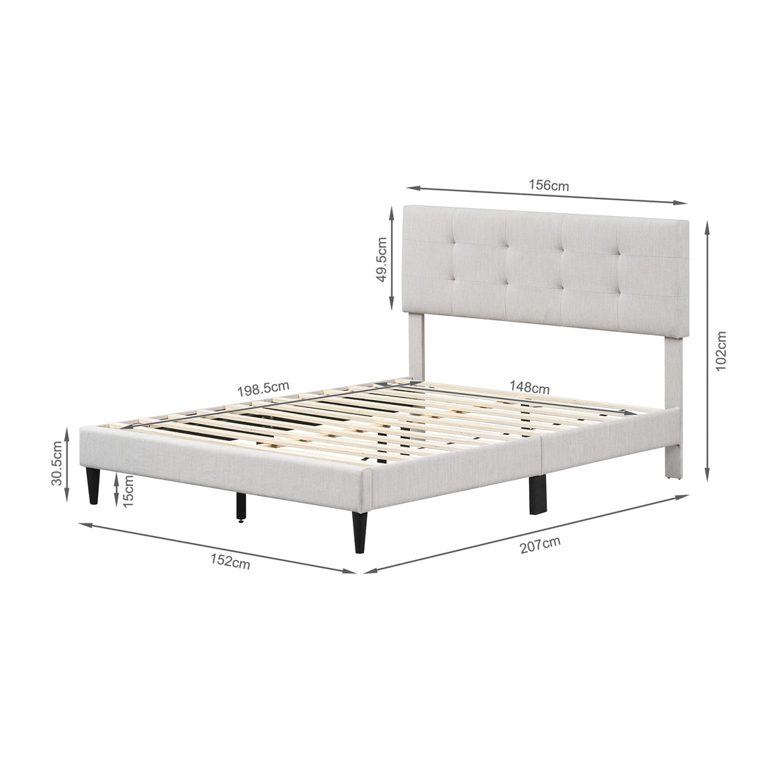 Mitre Queen Fabric Bed Frame - Stone