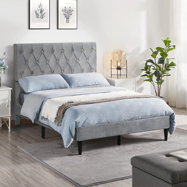 Rila Double Velvet Bed Frame - Grey