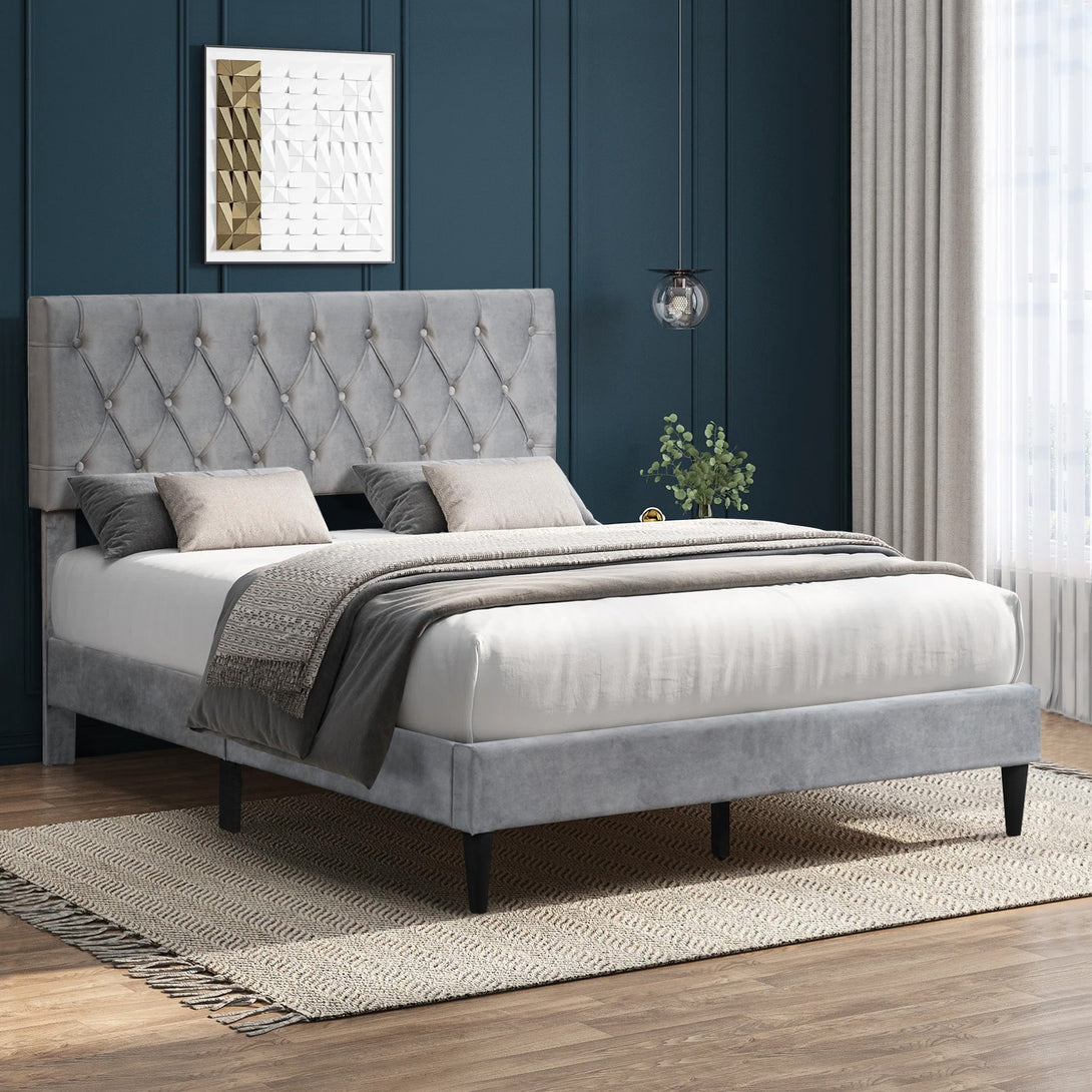 Rila Queen Velvet Bed Frame - Grey