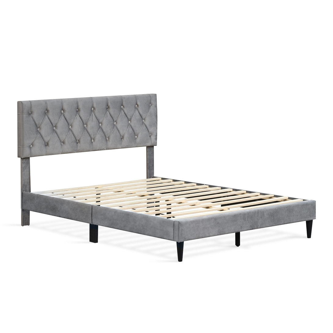 Rila Queen Velvet Bed Frame - Grey