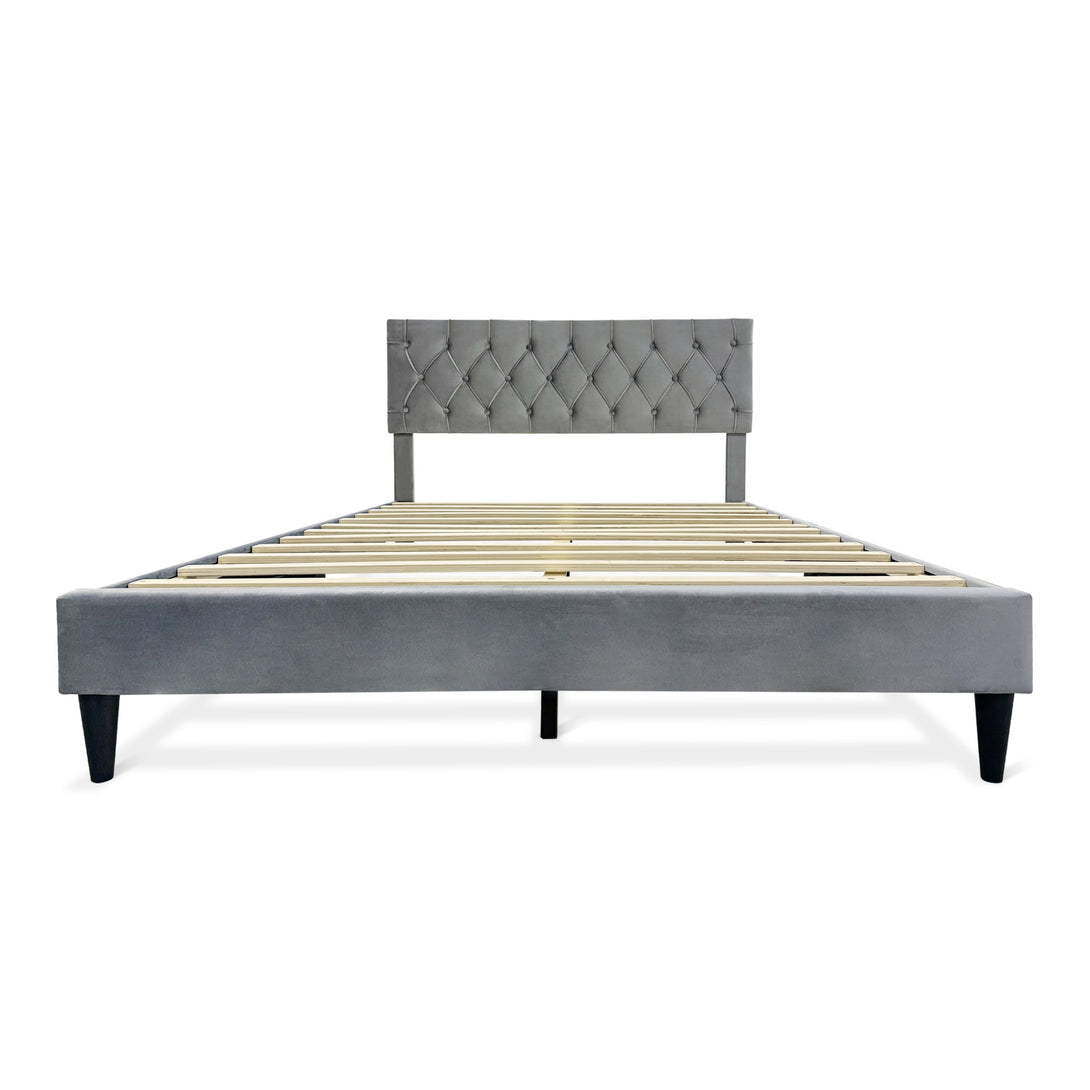 Rila Queen Velvet Bed Frame - Grey