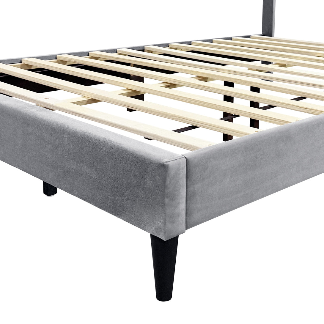 Rila Queen Velvet Bed Frame - Grey