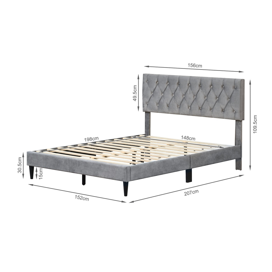 Rila Queen Velvet Bed Frame - Grey