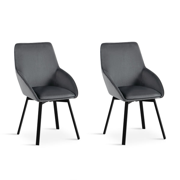 Everlow Swivel Velvet Dining Chair - Set of 2 - Dark Grey