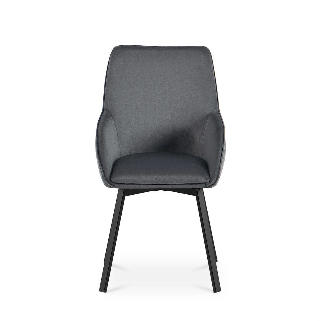 Everlow Swivel Velvet Dining Chair - Set of 2 - Dark Grey