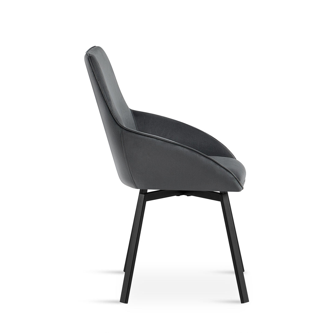 Everlow Swivel Velvet Dining Chair - Set of 2 - Dark Grey