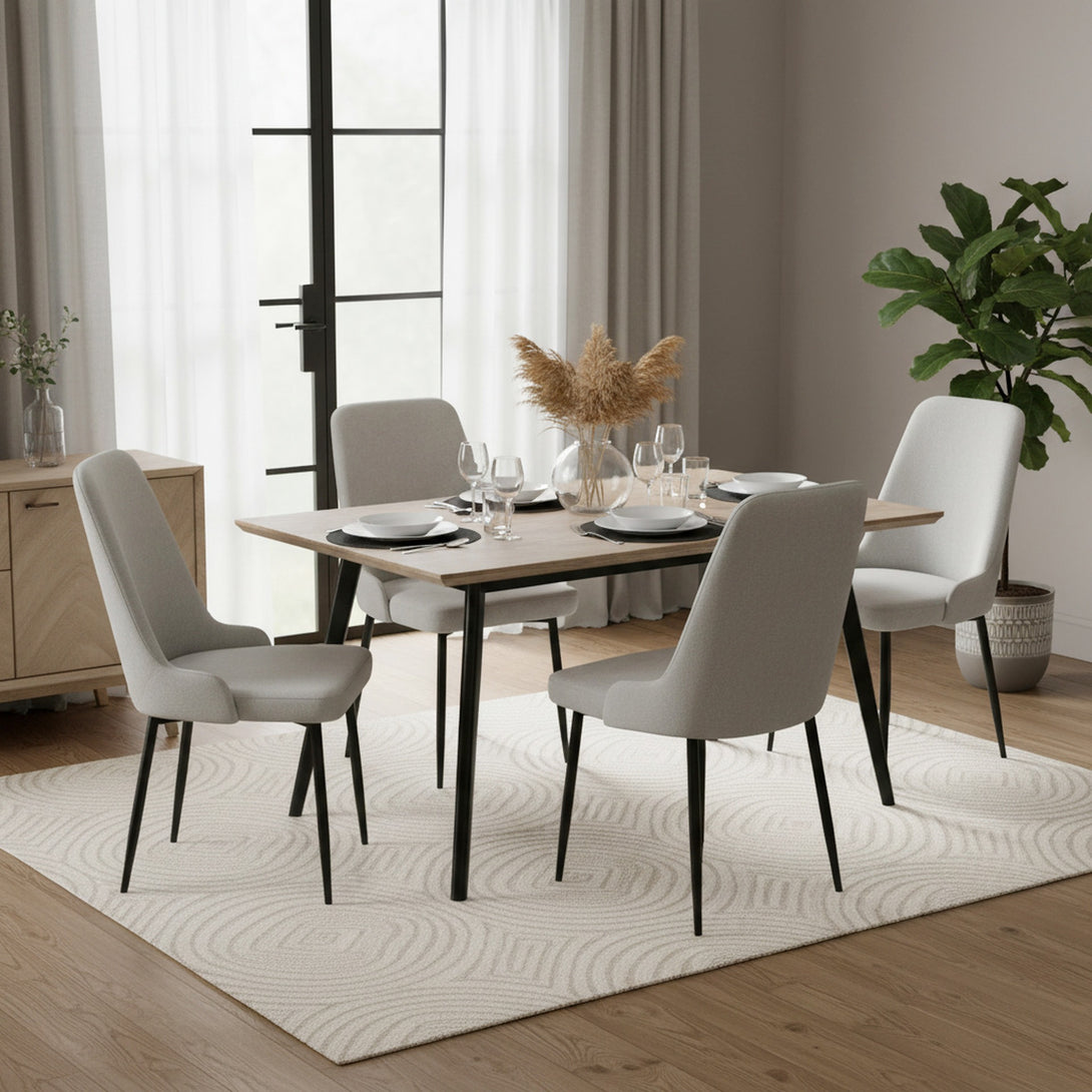 Oliro Linen Dining Chair - Set of 4 - Light Grey