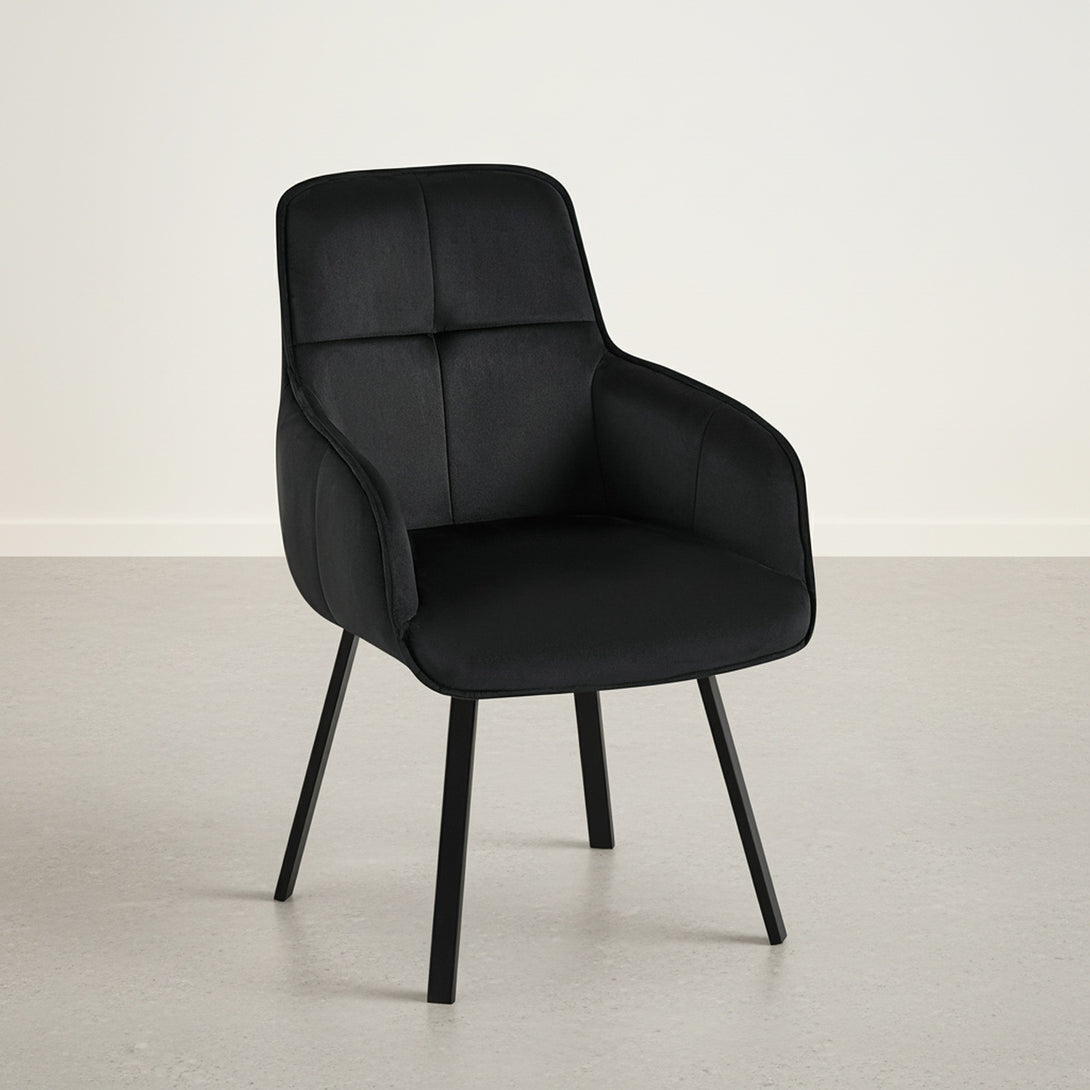 Elora Swivel Velvet Dining Chair - Set of 2 - Black