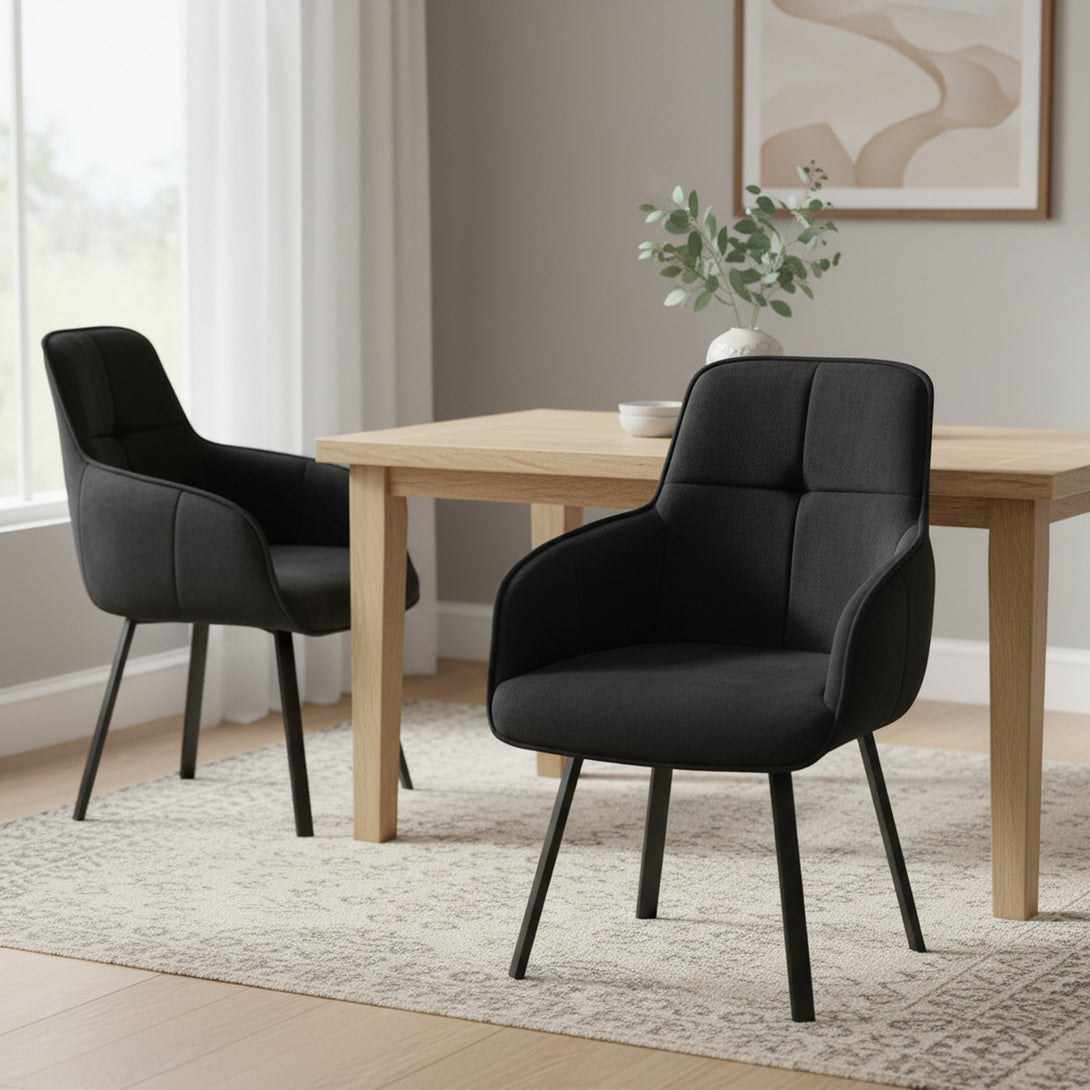 Elora Swivel Velvet Dining Chair - Set of 2 - Black
