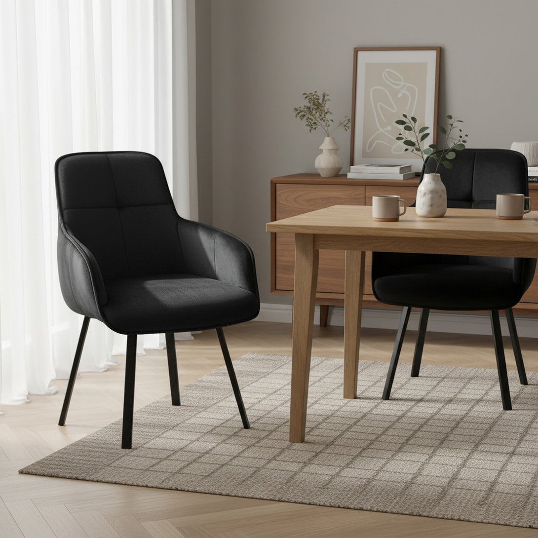 Elora Swivel Velvet Dining Chair - Set of 2 - Black