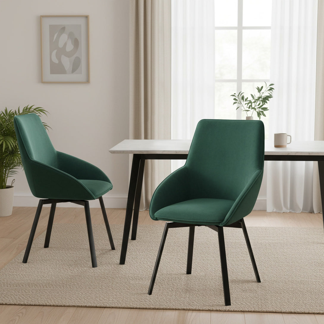 Everlow Swivel Velvet Dining Chair - Set of 2 - Green
