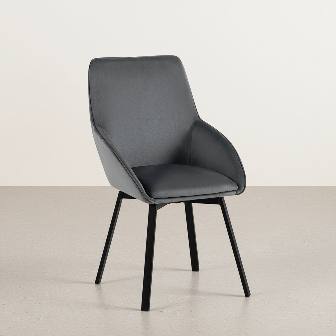 Everlow Swivel Velvet Dining Chair - Set of 2 - Dark Grey