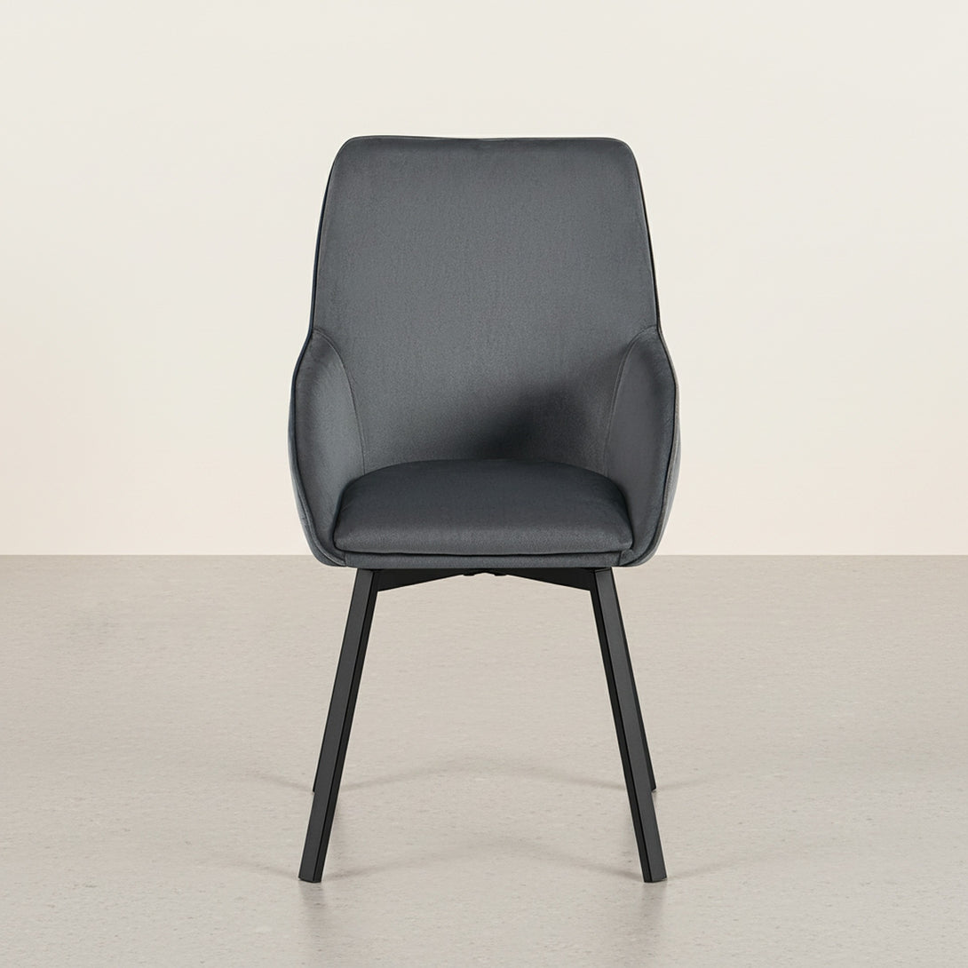 Everlow Swivel Velvet Dining Chair - Set of 2 - Dark Grey