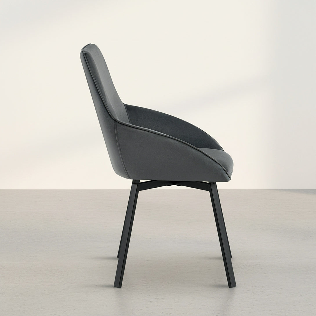 Everlow Swivel Velvet Dining Chair - Set of 2 - Dark Grey