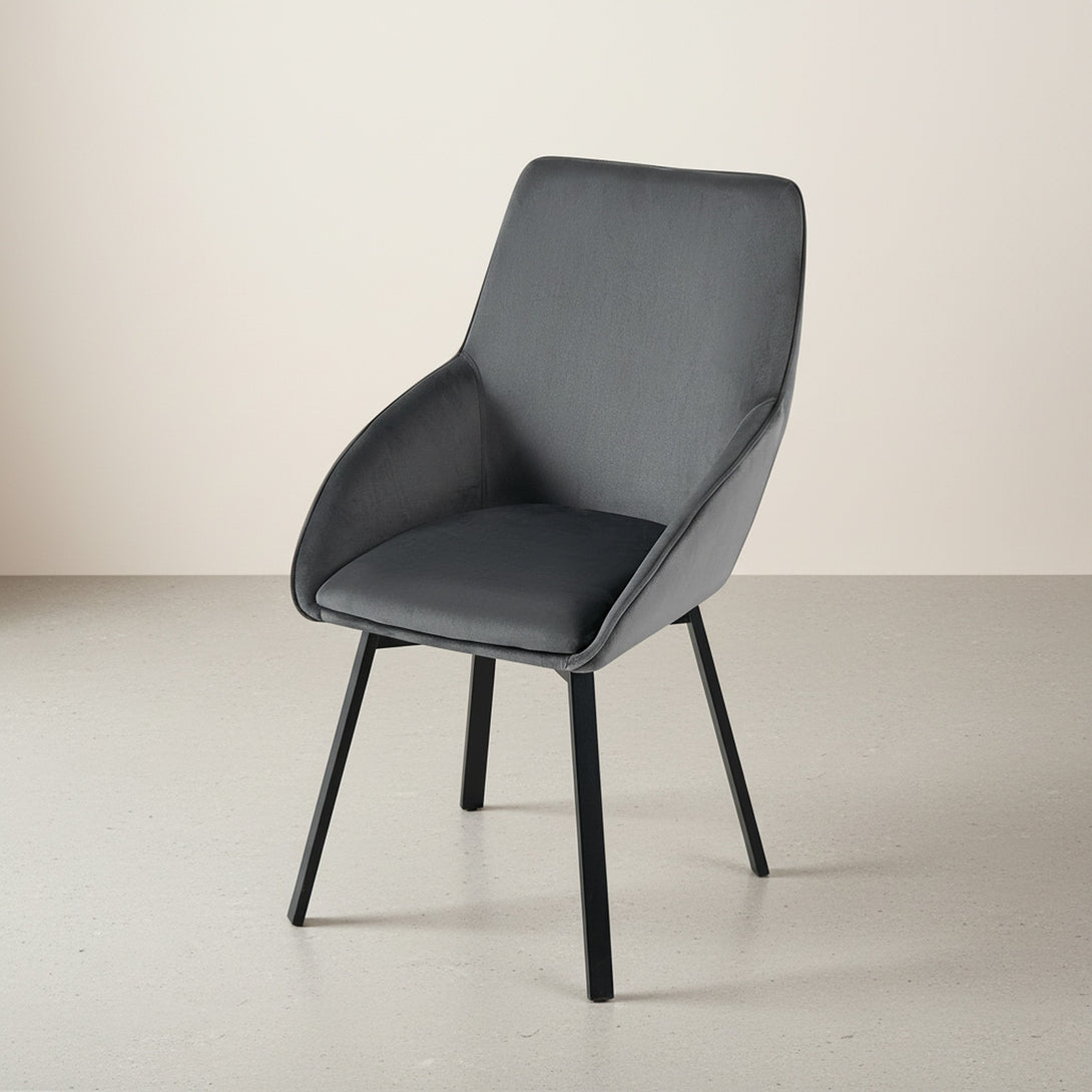 Everlow Swivel Velvet Dining Chair - Set of 2 - Dark Grey