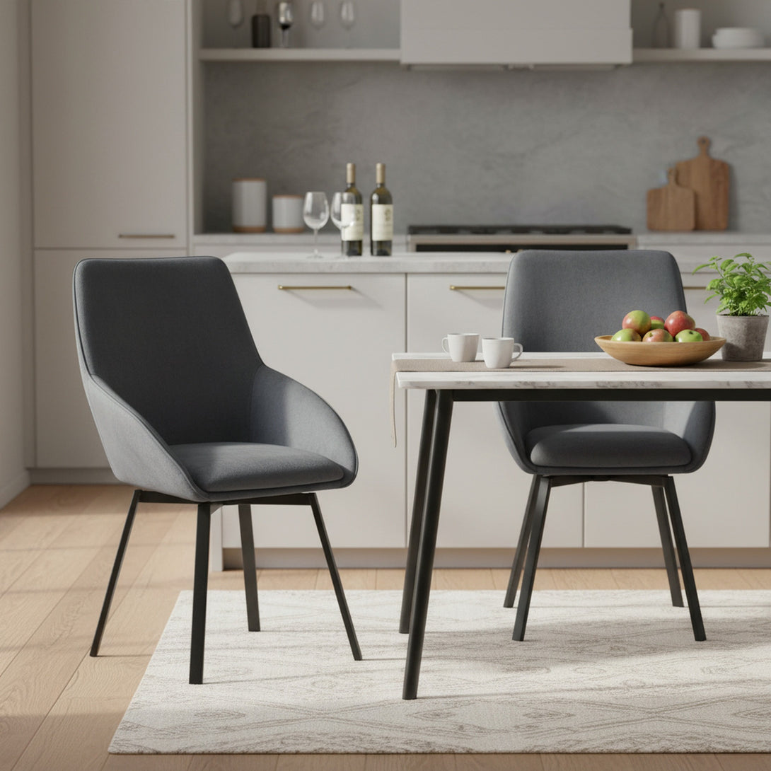 Everlow Swivel Velvet Dining Chair - Set of 2 - Dark Grey