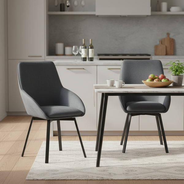 Everlow Swivel Velvet Dining Chair - Set of 2 - Dark Grey