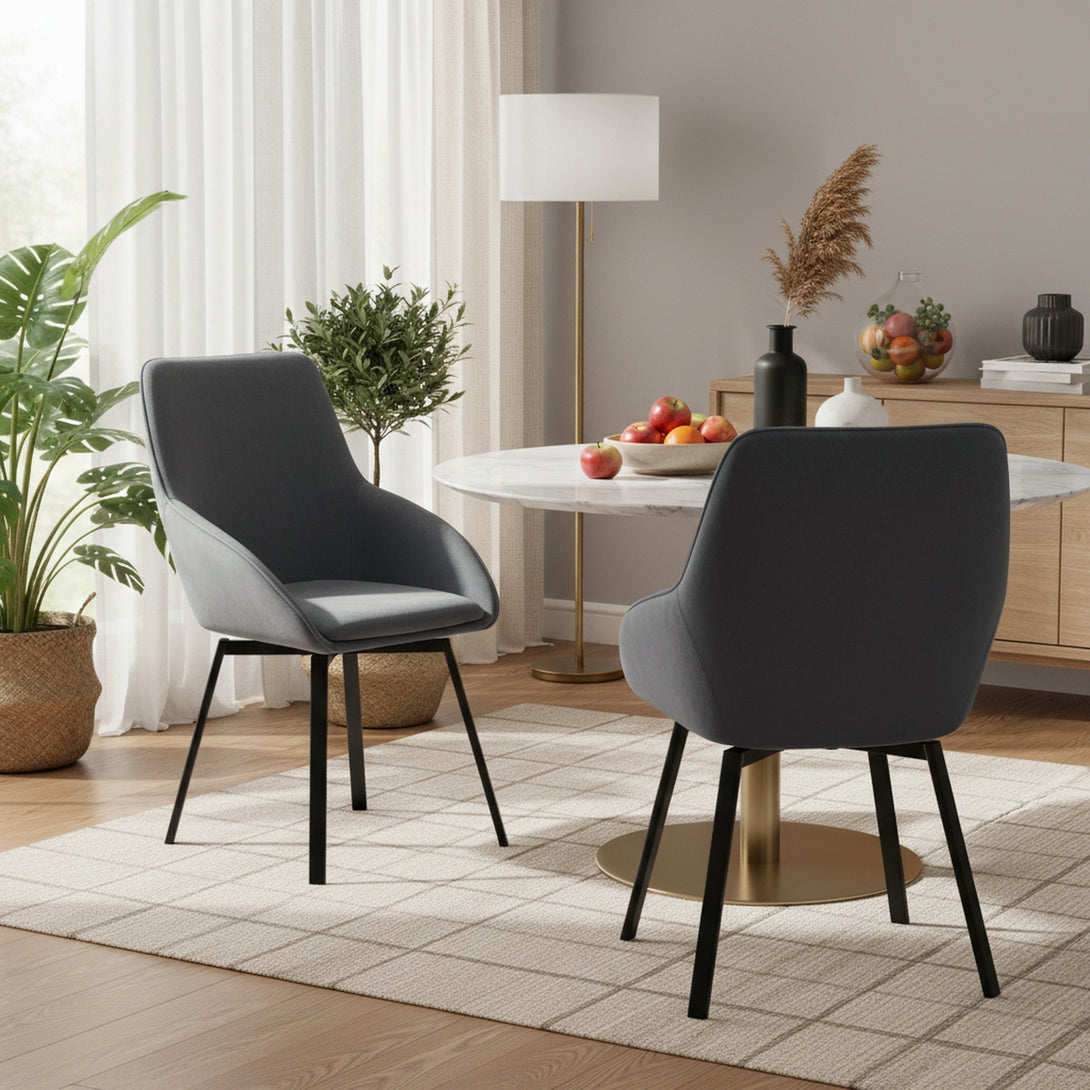 Everlow Swivel Velvet Dining Chair - Set of 2 - Dark Grey