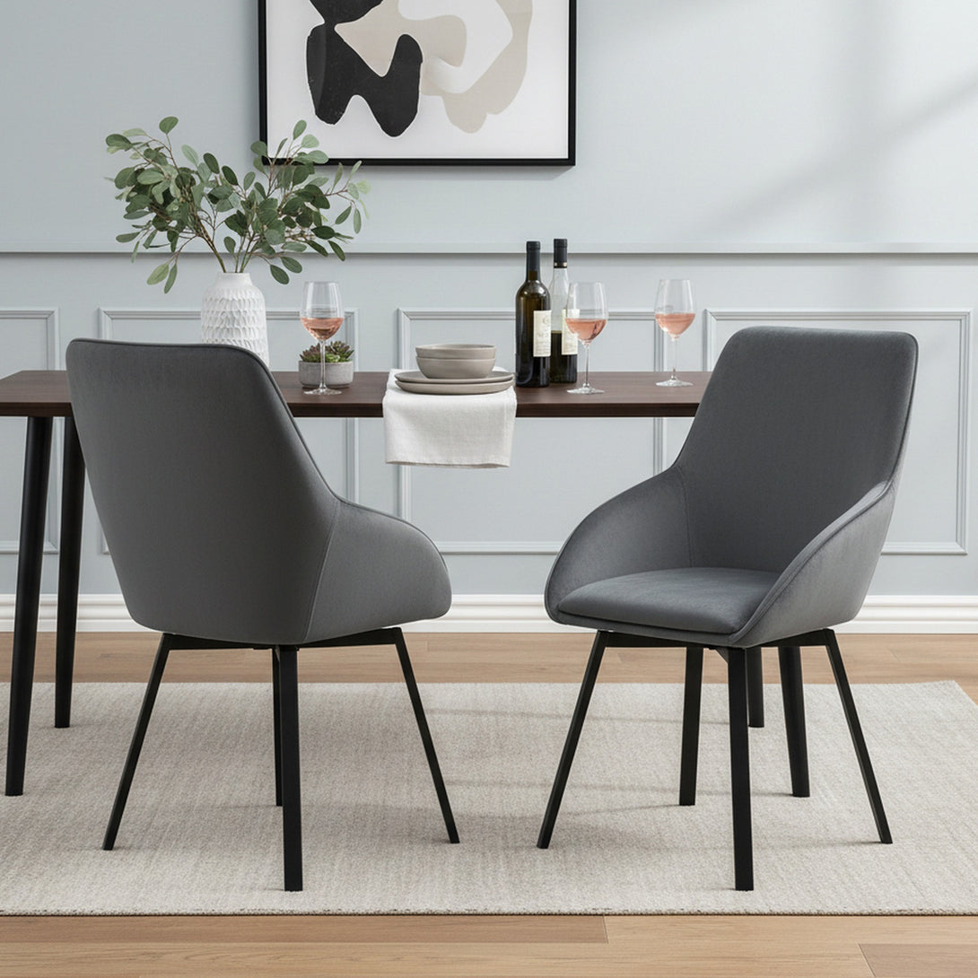 Everlow Swivel Velvet Dining Chair - Set of 2 - Dark Grey