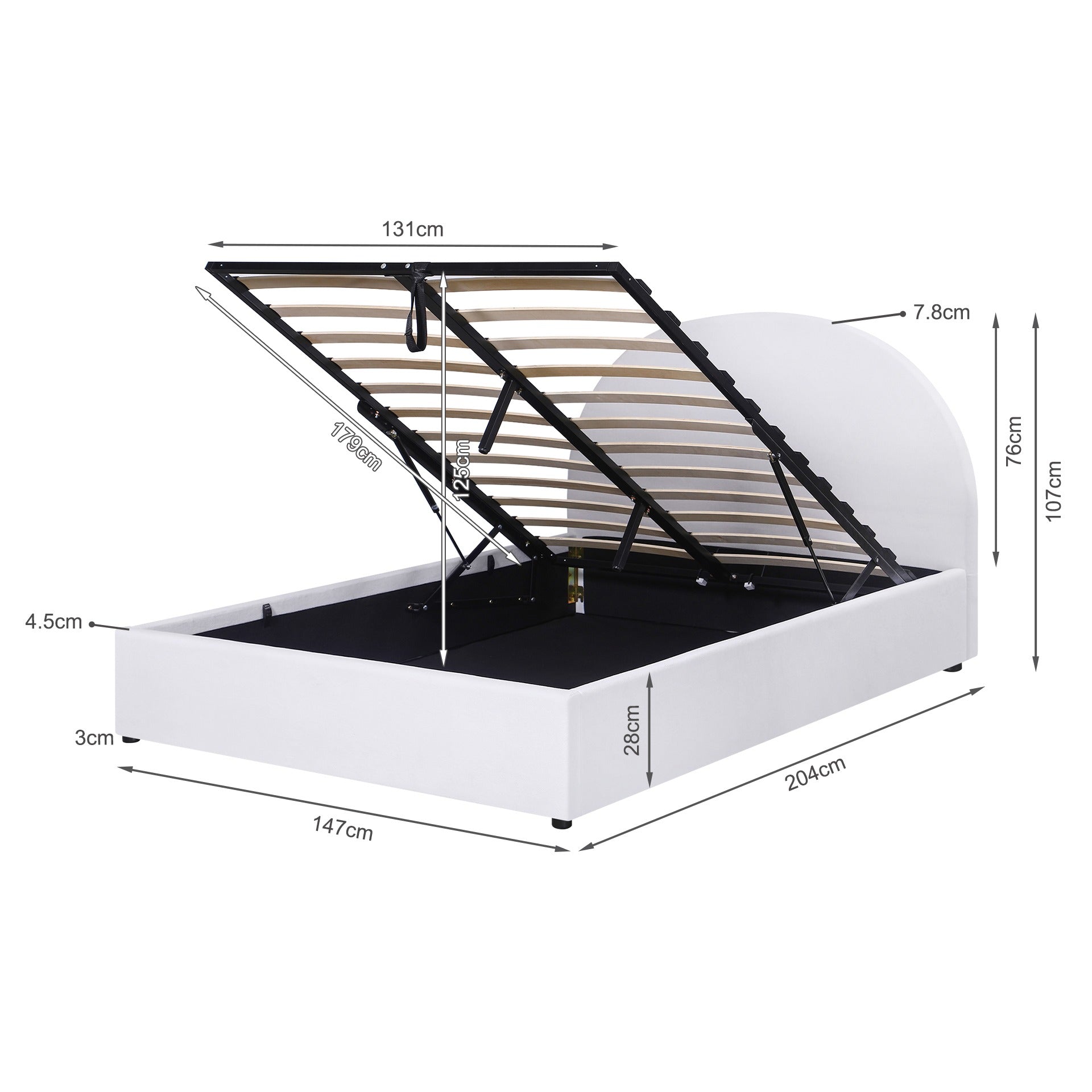Isabella Double Gas Lift Bed Frame - White – Treasurebox