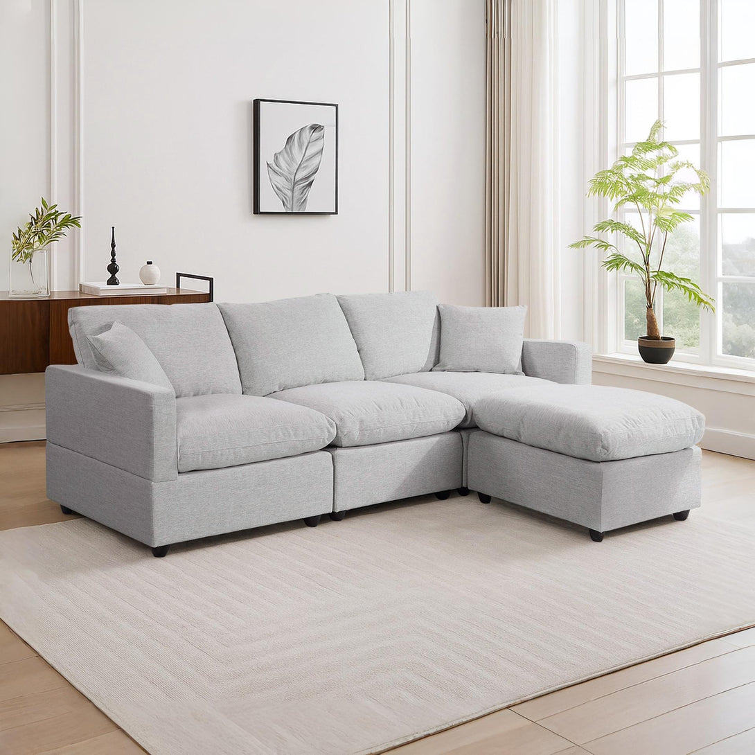 Hexham 3 Seater Modular Sofa with Ottoman - Grey