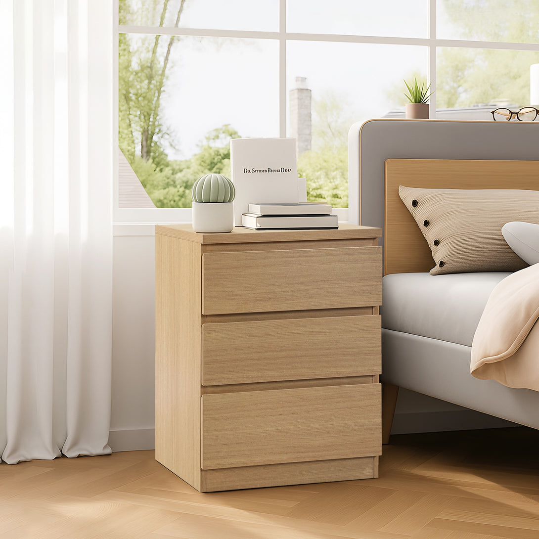 TONGASS Bedside Table with 3 Drawers - OAK