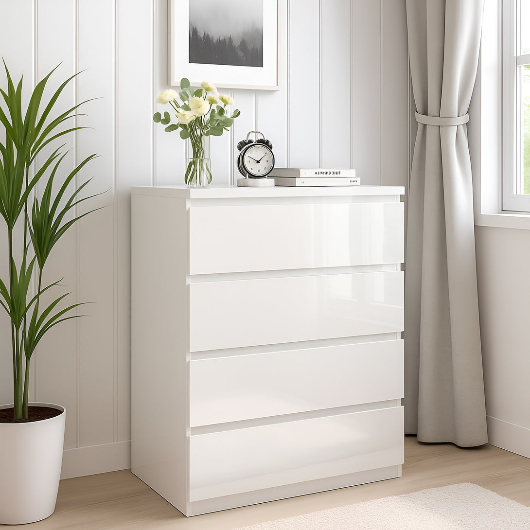 ANGELES High Gloss 4 Drawer Tallboy - WHITE