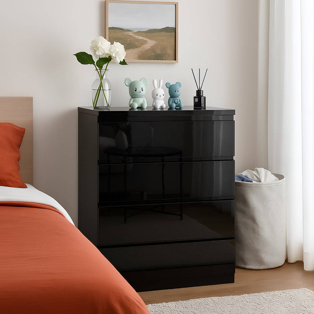 ANGELES High Gloss 4 Drawer Tallboy - BLACK
