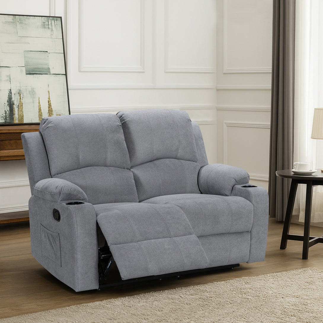 Henley Fabric Manual 2 Seater Recliner Sofa - Grey