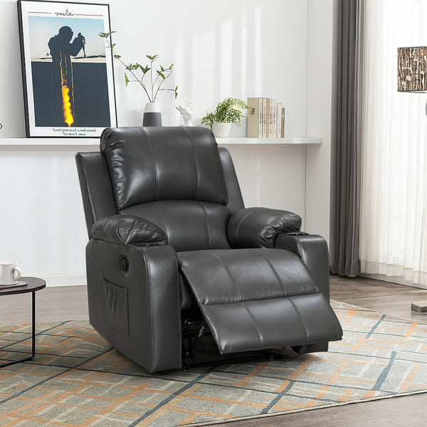 Henley Air Leather Manual 1 Seater Recliner Sofa - Grey