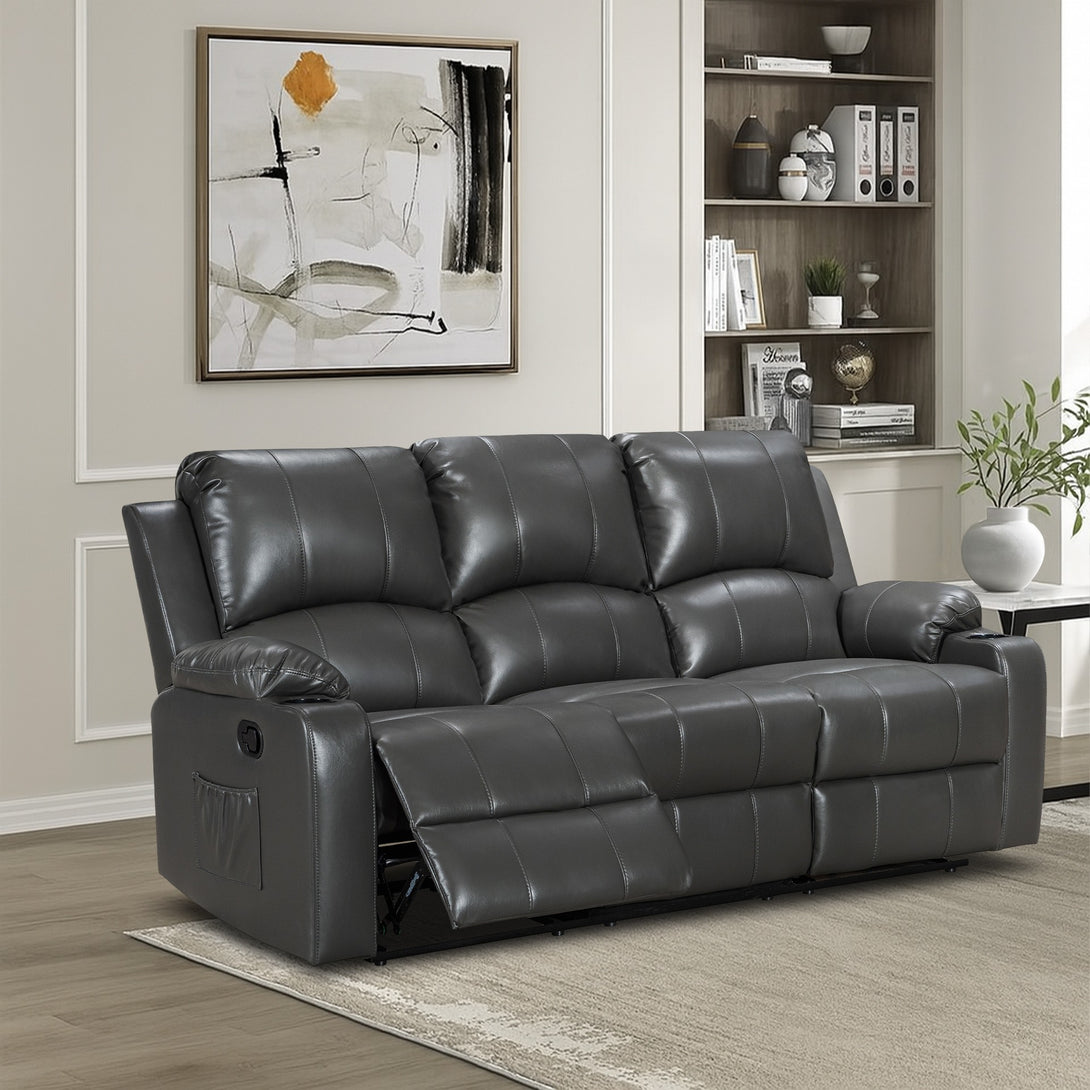Henley Air Leather Manual 3 Seater Recliner Sofa - Grey