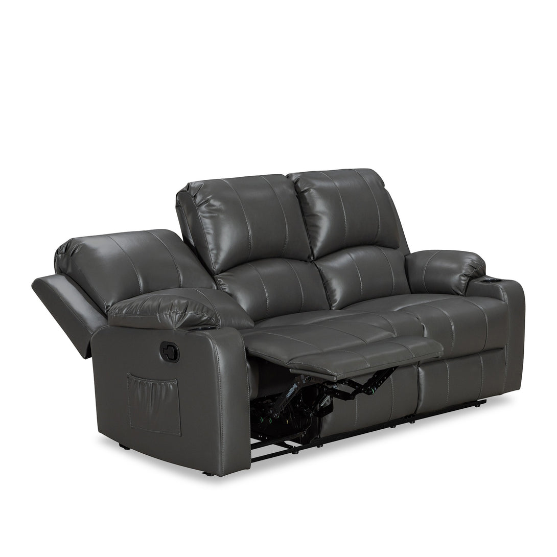 Henley Air Leather Manual 3 Seater Recliner Sofa - Grey
