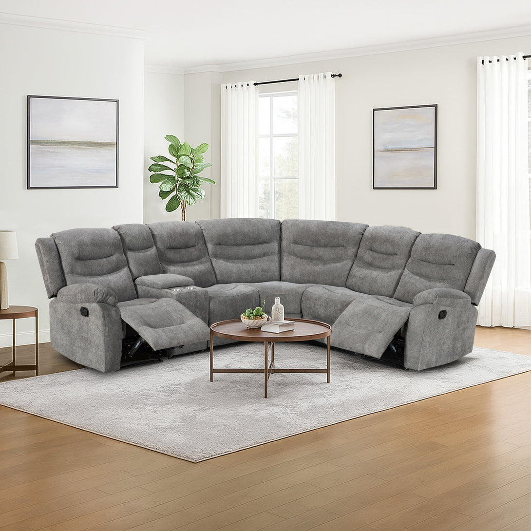 Silverdale Fabric Manual Recliner Corner Sofa - Grey