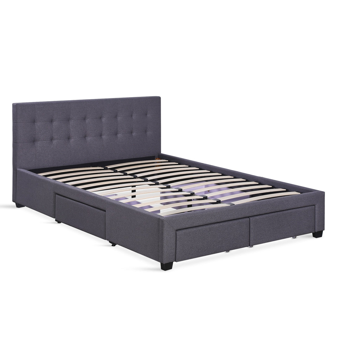 Eleanor Double Bed Frame with 4 Drawers - Dark Grey