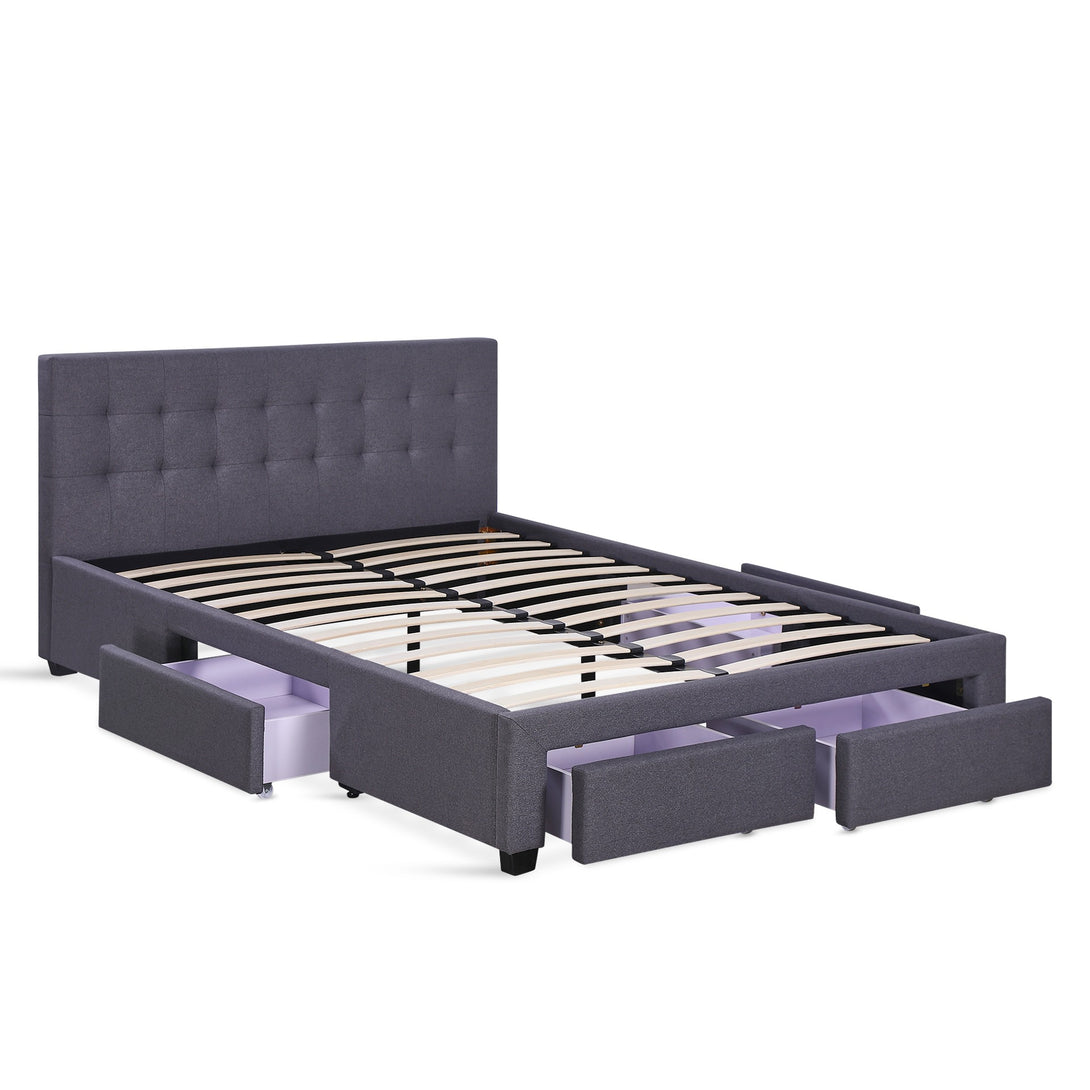 Eleanor Double Bed Frame with 4 Drawers - Dark Grey
