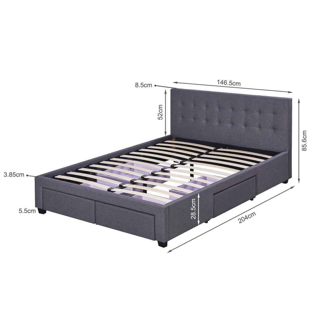 Eleanor Double Bed Frame with 4 Drawers - Dark Grey